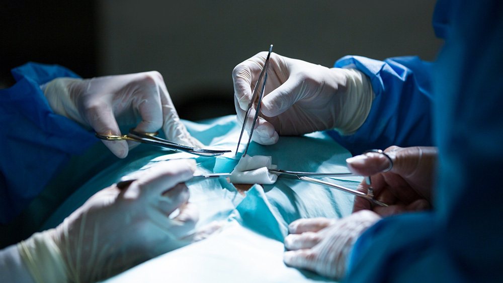 Surgeons operating with laparoscopic instruments